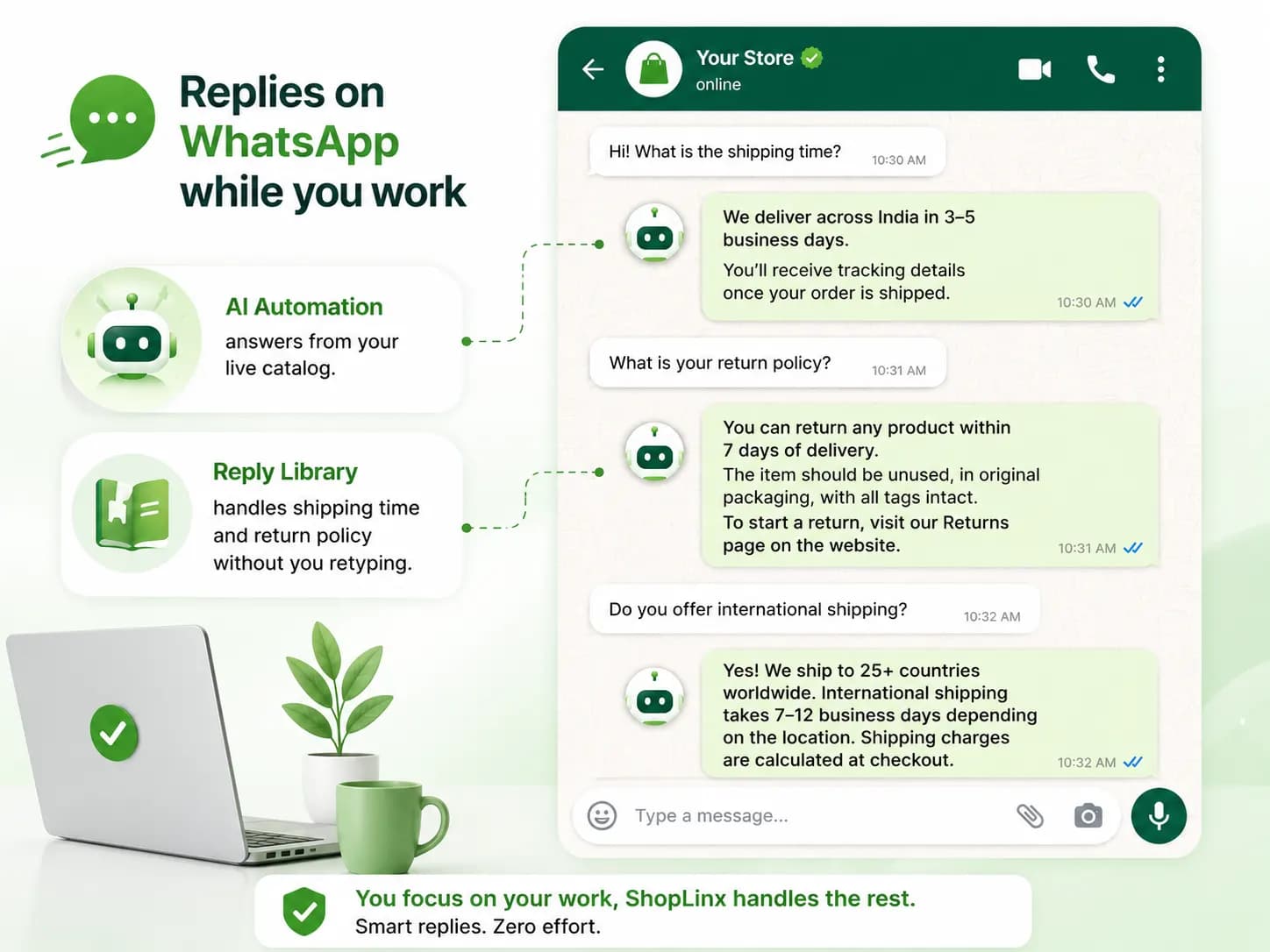 ShopLinx automated WhatsApp replies